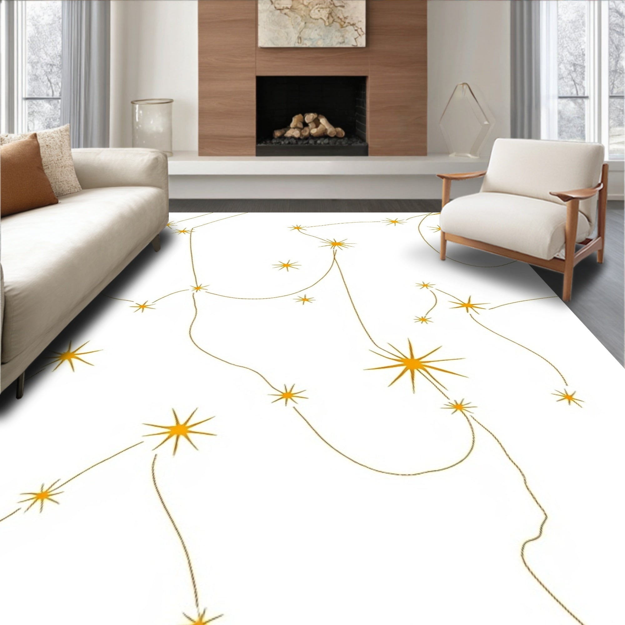 Golden Star Constellation Whimsical Rug