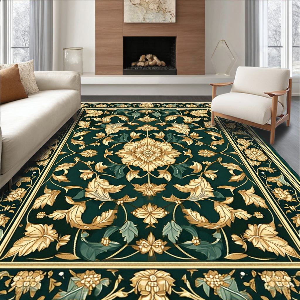 Classic Floral Motif Emerald Rug
