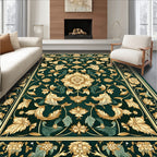Classic Floral Motif Emerald Rug
