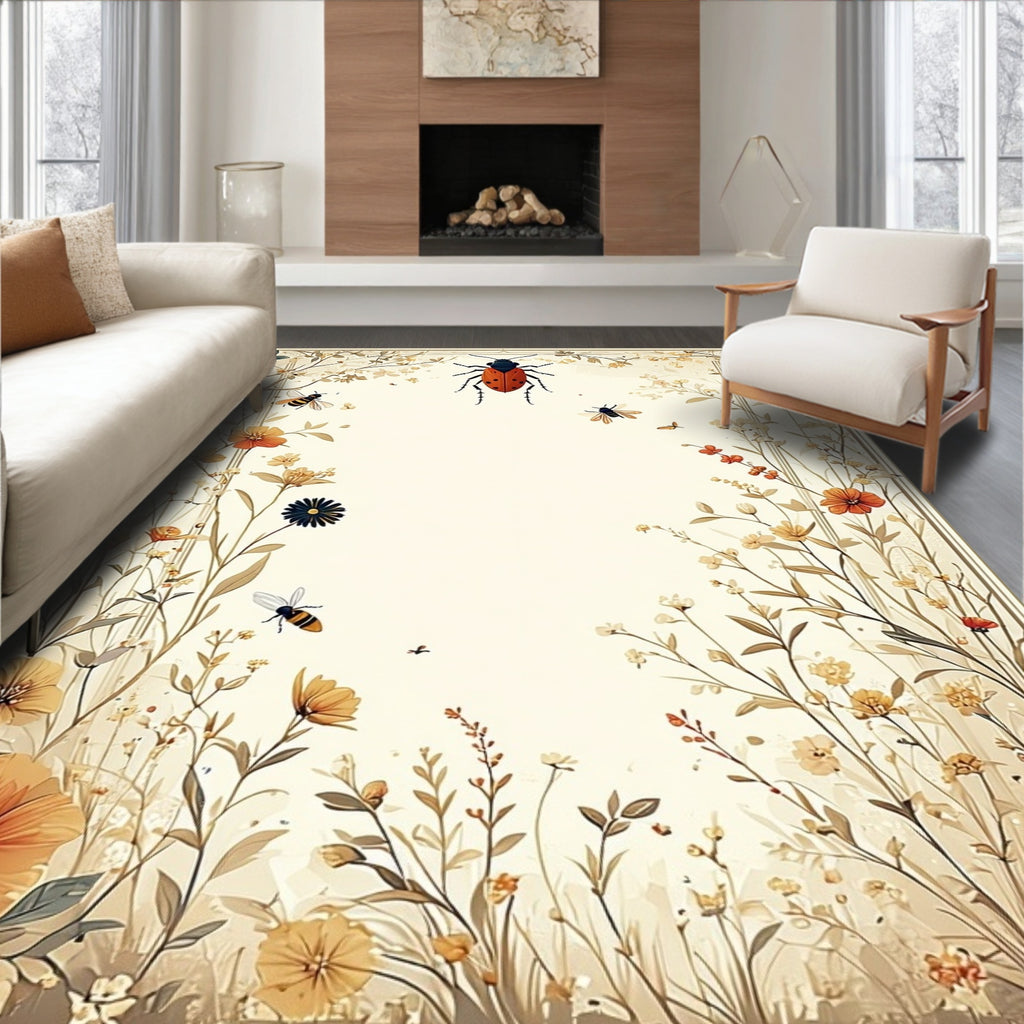 Enchanting Insect Floral Whimsical Design Rug