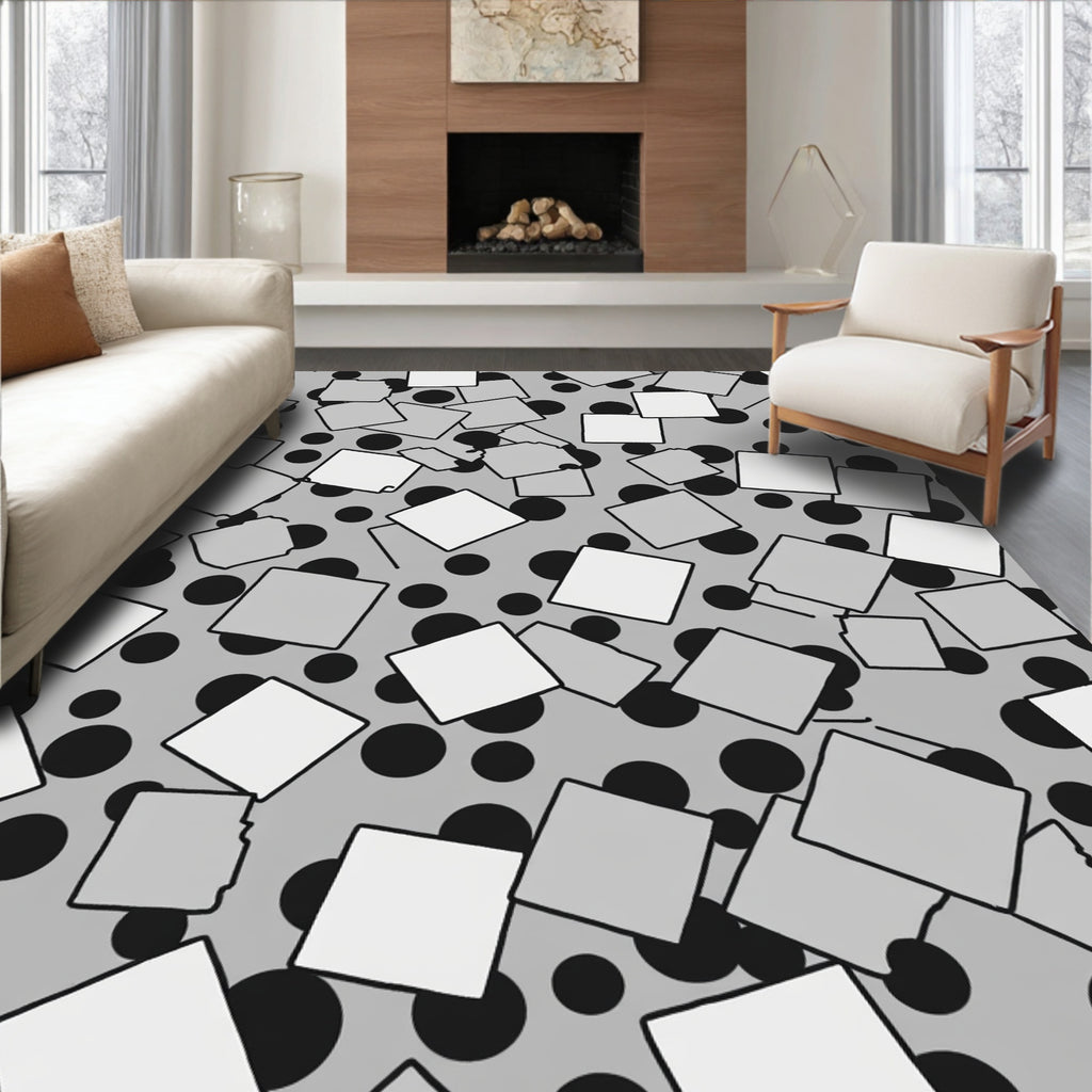 Tangled Squares and Circles Contemporary Design Rug