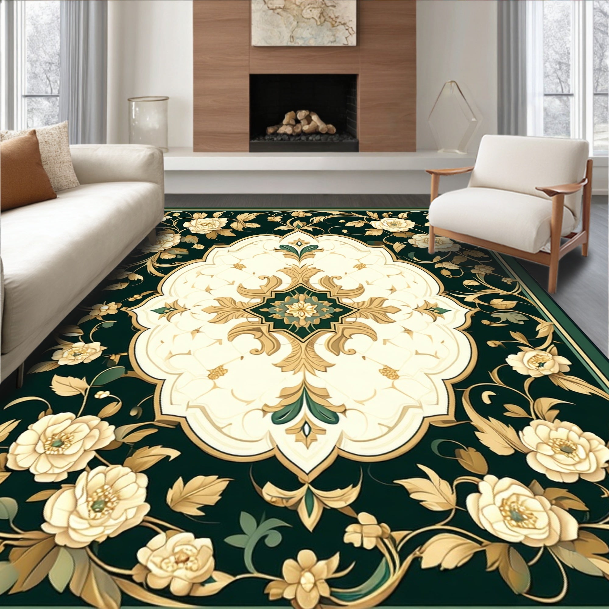 Elegant Floral Medallion Ornament Design Rug