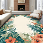 Tropical Palm Leaf Hibiscus Floral Design Rug