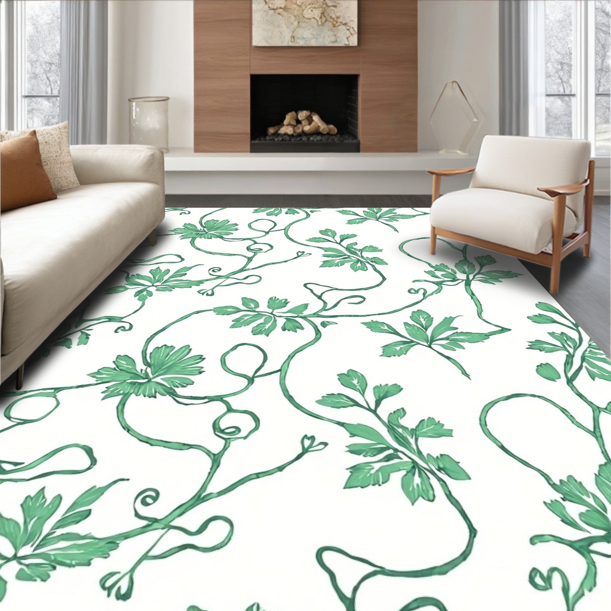 Vine Leaf Pattern With Green Accents Rug