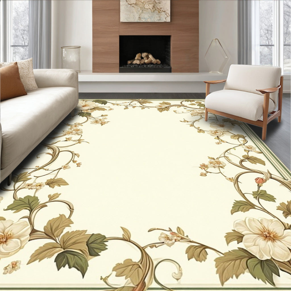 Delicate Floral Vine Frame Rug