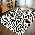 Bold Black White Abstract Lines Rug