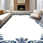 Navy Blue Floral Corner Frame Rug