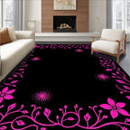 Vibrant Pink Floral Border Vines Rug