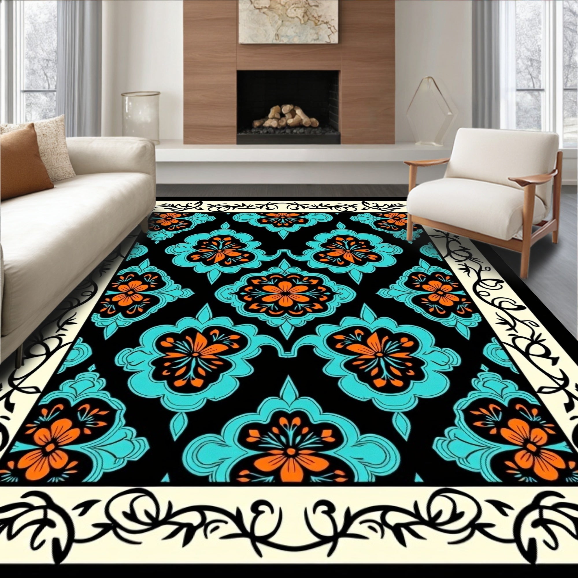 Bold Floral Inlaid Pattern Design Rug