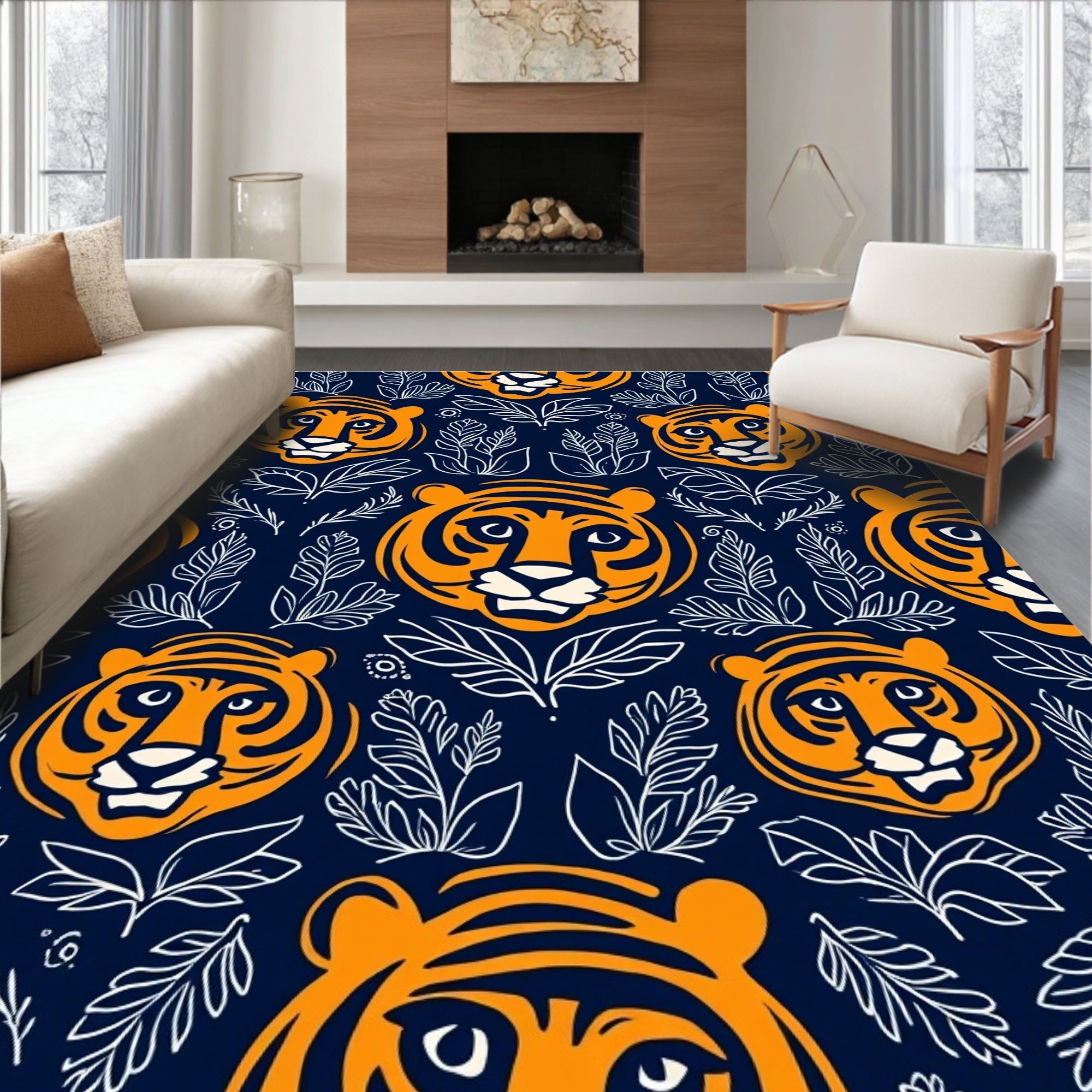 Bold Tiger Floral Pattern Rug