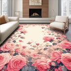 Pink Roses Garden Floral Design Rug