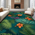 Tropical Bloom Fern Pattern Rug