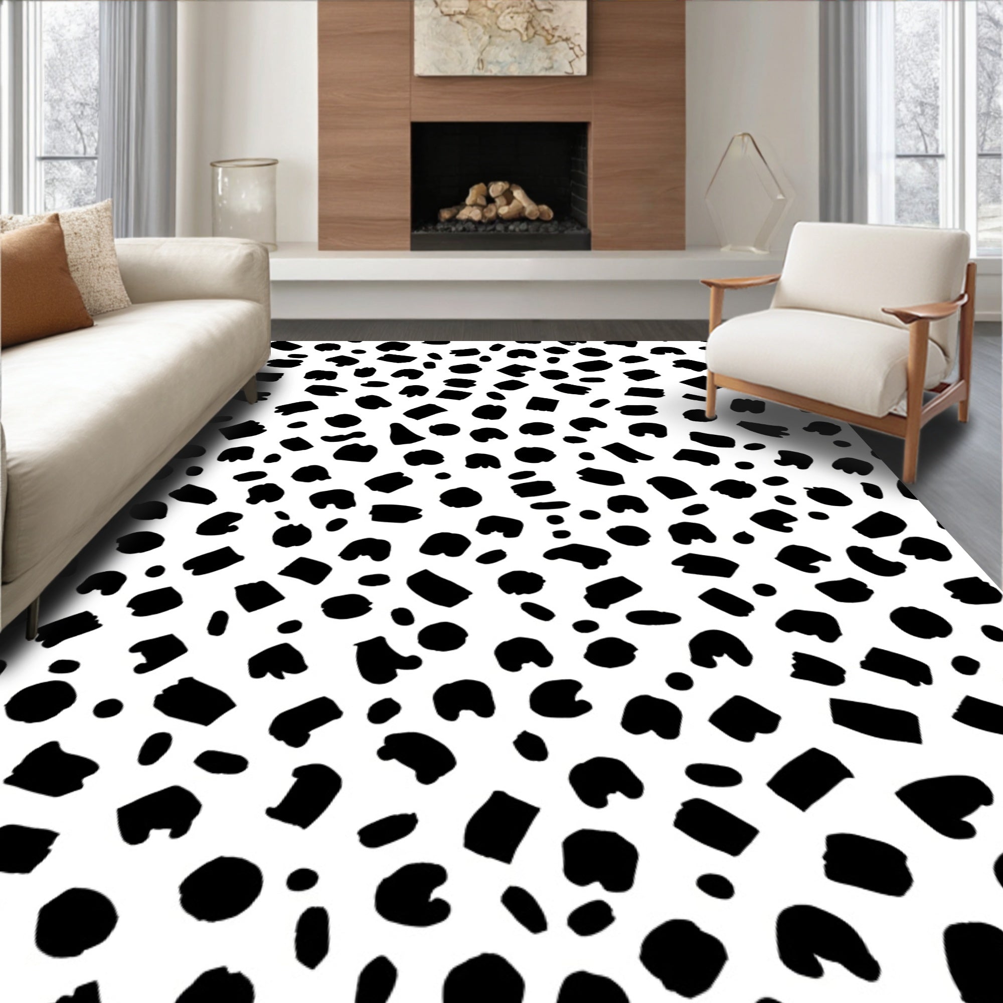 Whimsical Black Spot Pattern Rug