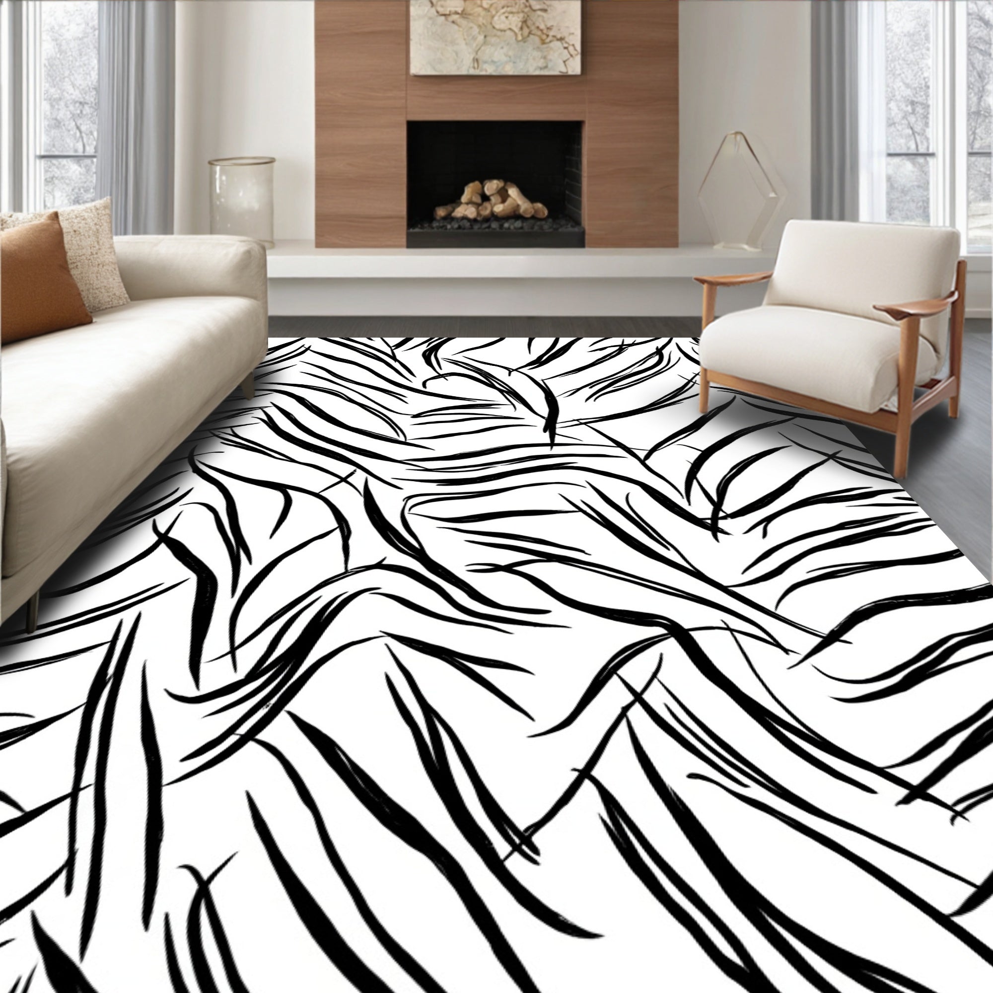 Bold Black Graphic Stripes Rug