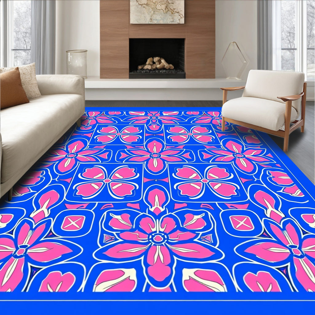 Vibrant Pink Floral Pattern Rug