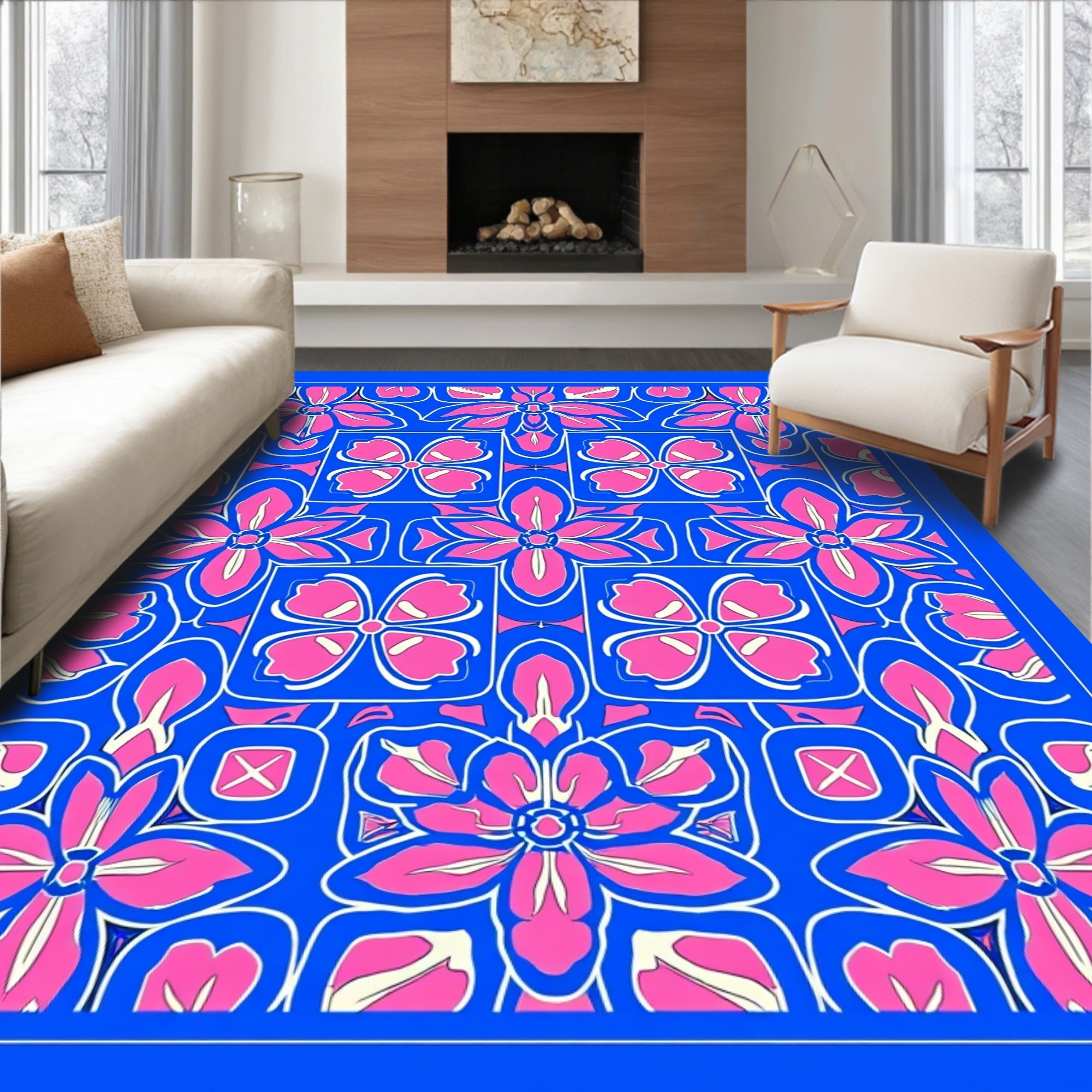 Vibrant Pink Floral Pattern Rug
