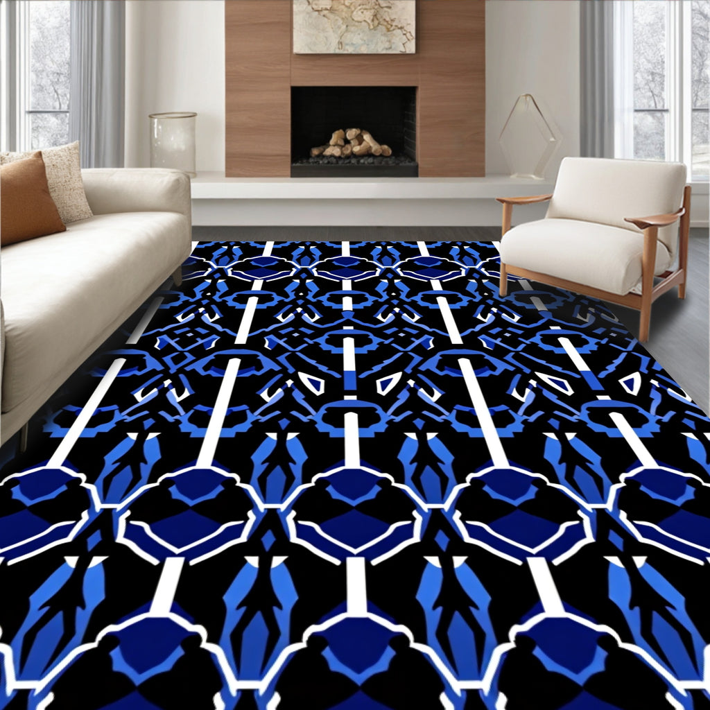 Abstract Royal Blue Geometric Pattern Rug