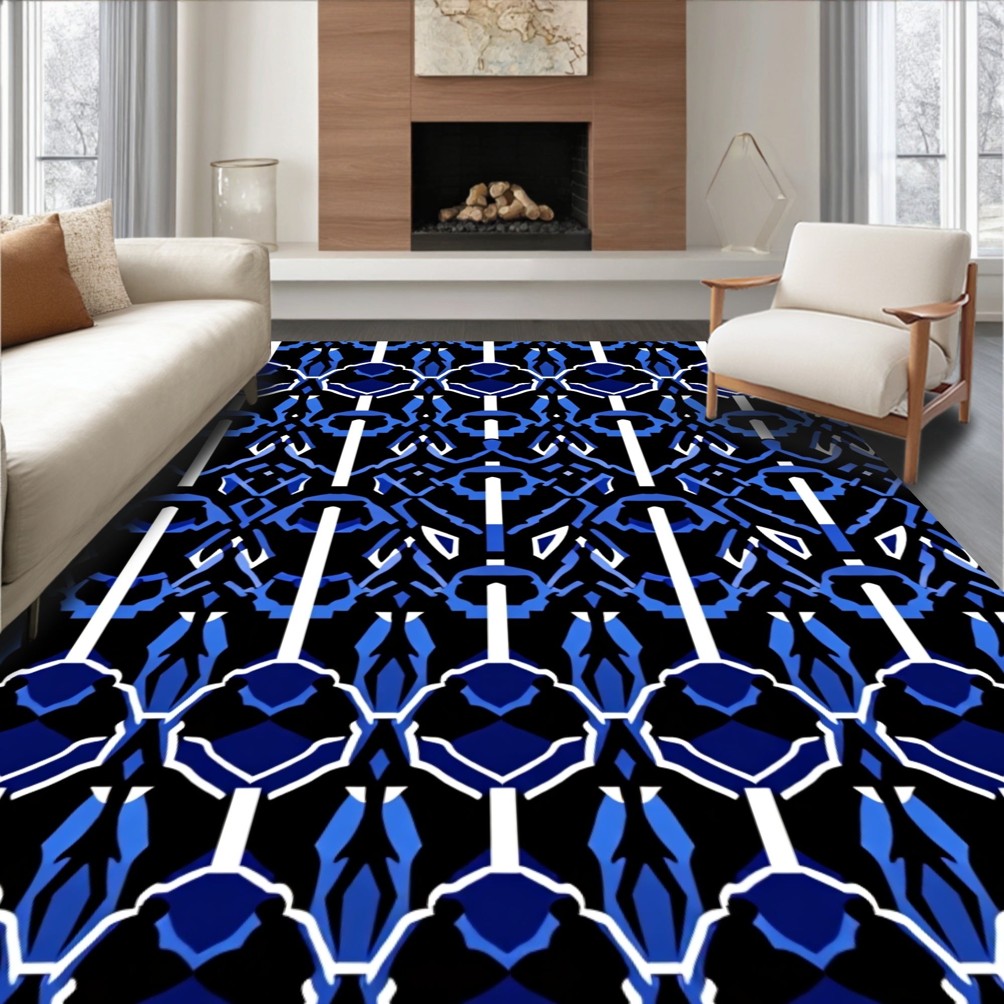 Abstract Royal Blue Geometric Pattern Rug