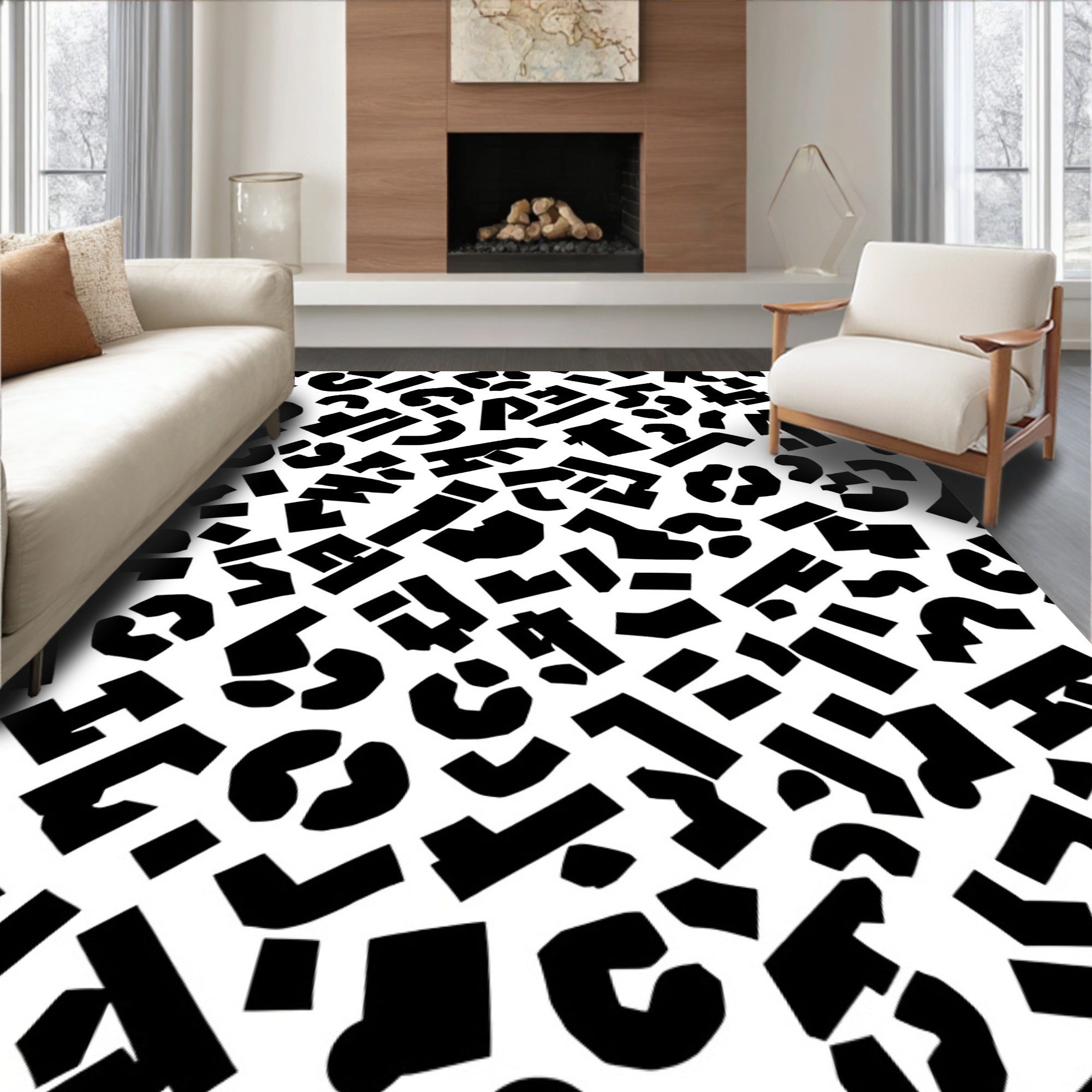 Abstract Black White Geometric Pattern Rug