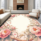 Soft Pink Peony Floral Vines Rug