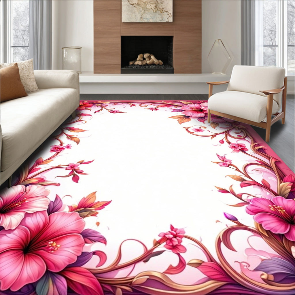 Ornate Floral Vine Border Design Rug