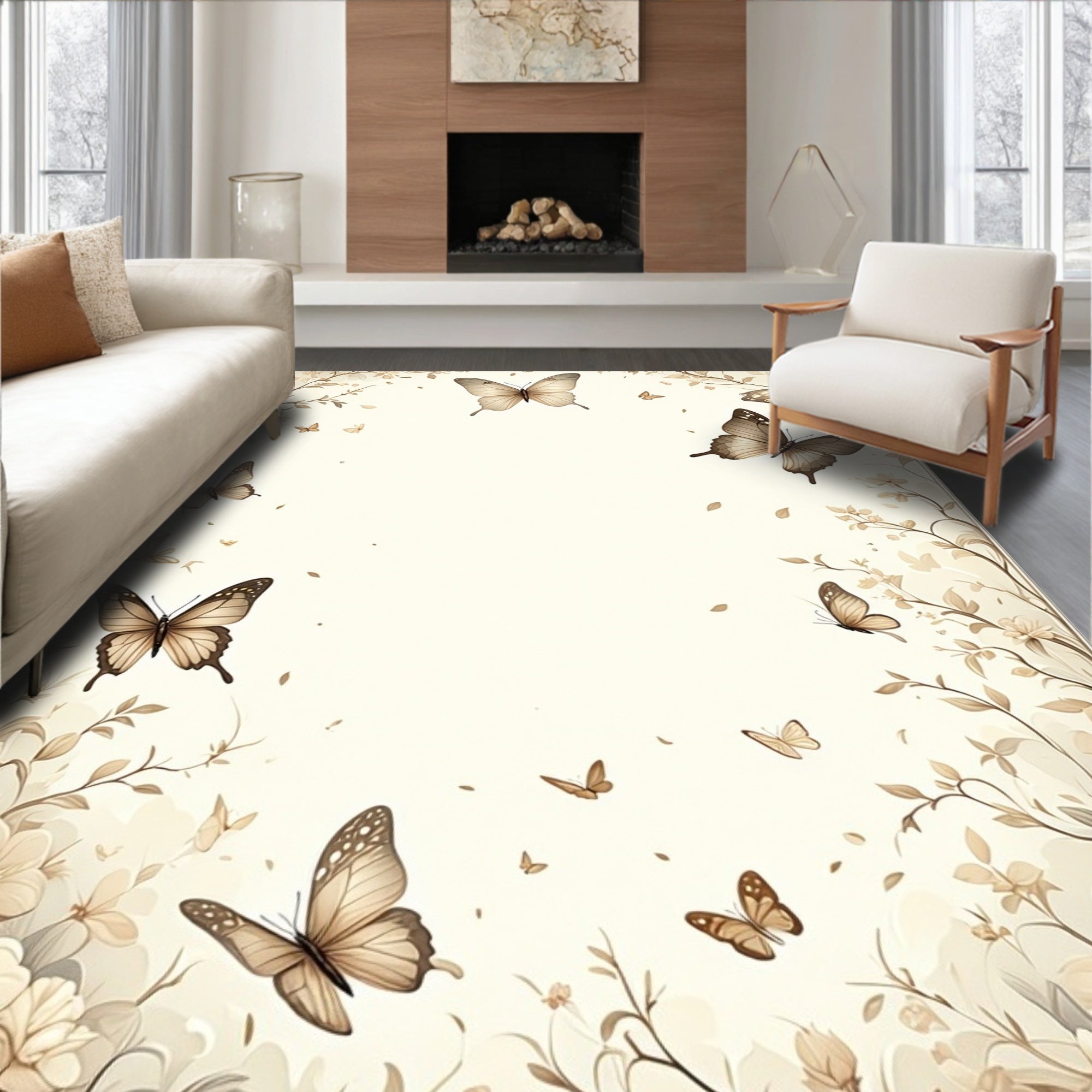 Delicate Butterflies Floral Branches Rug
