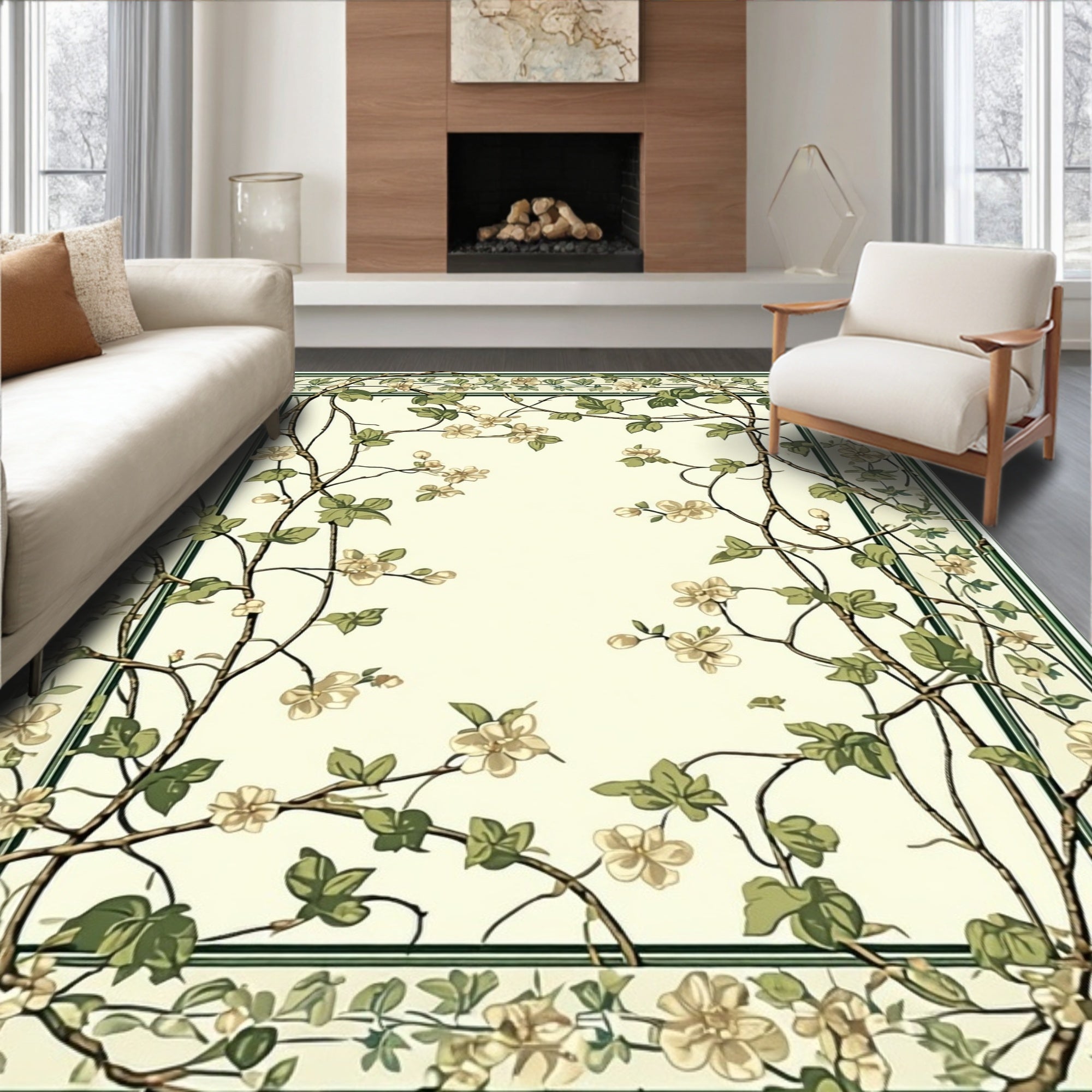 Vine Floral Border Pattern Rug