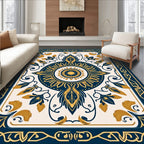 Dark Blue Floral Sun Ornate Rug