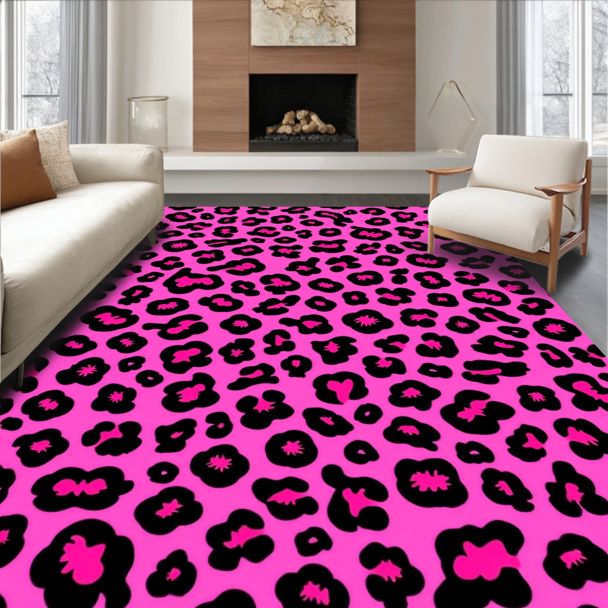 Bold Pink Black Wild Pattern Rug