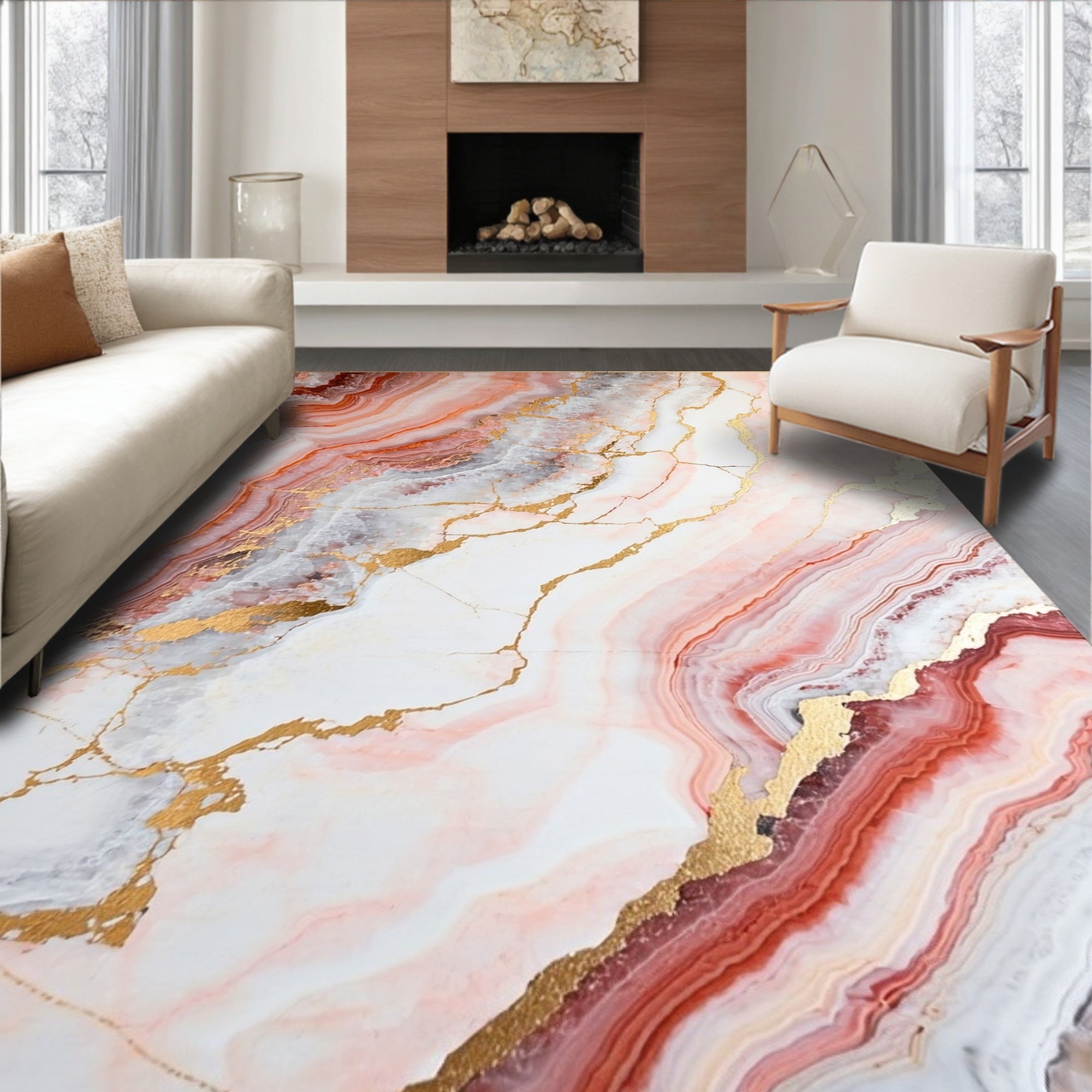 Ethereal Agate Pink and Gold Rug