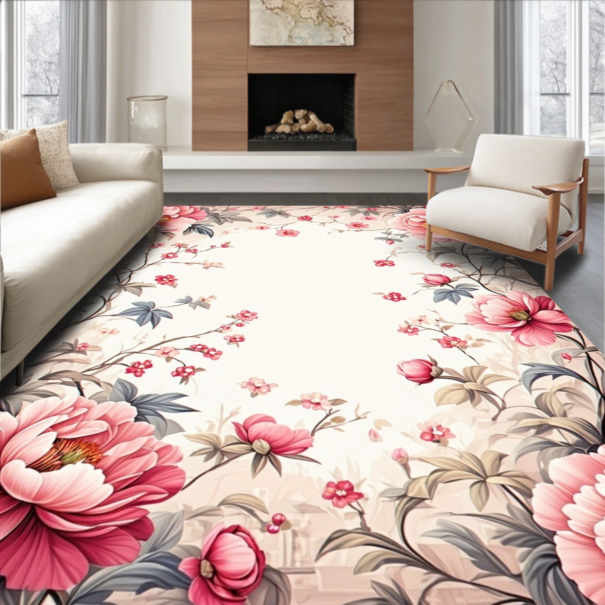Whimsical Pink Floral Garden Rug