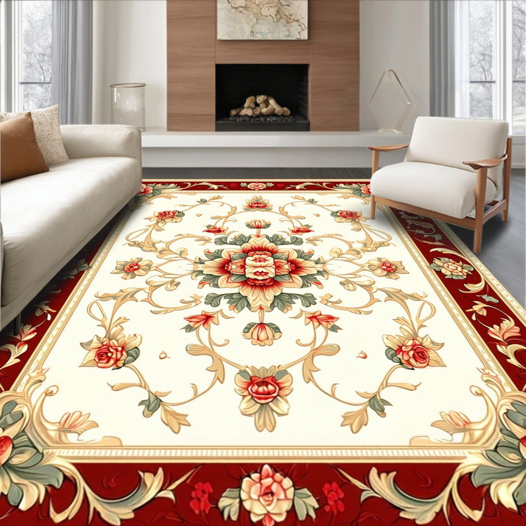 Intricate Floral Scrollwork Cream Rug