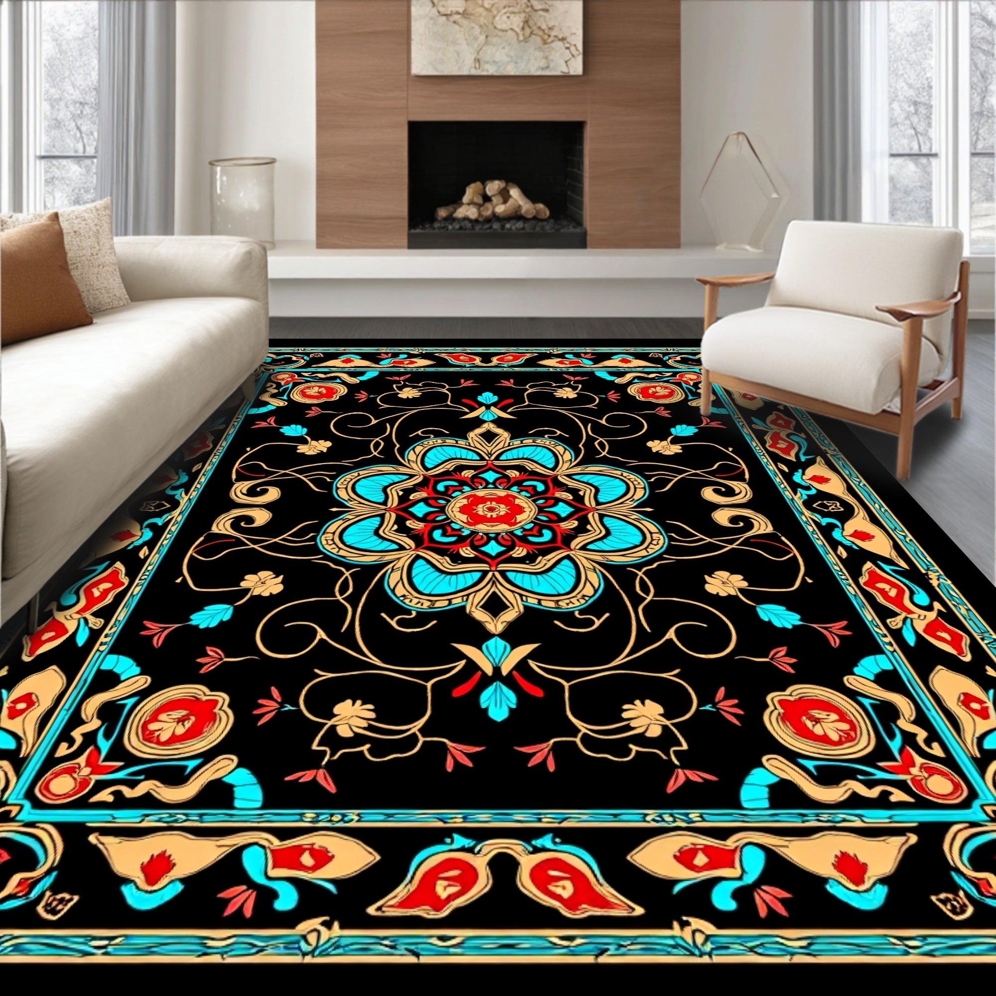 Intricate Floral Mandala Patterned Rug
