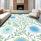 Blue Daisy and Leaf Pattern Rug