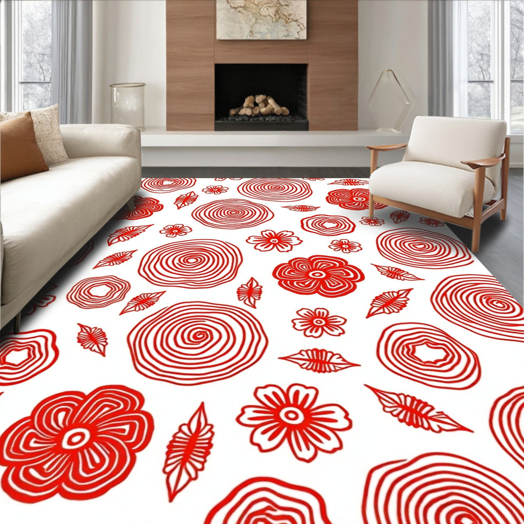 Red Floral Abstract Pattern Rug