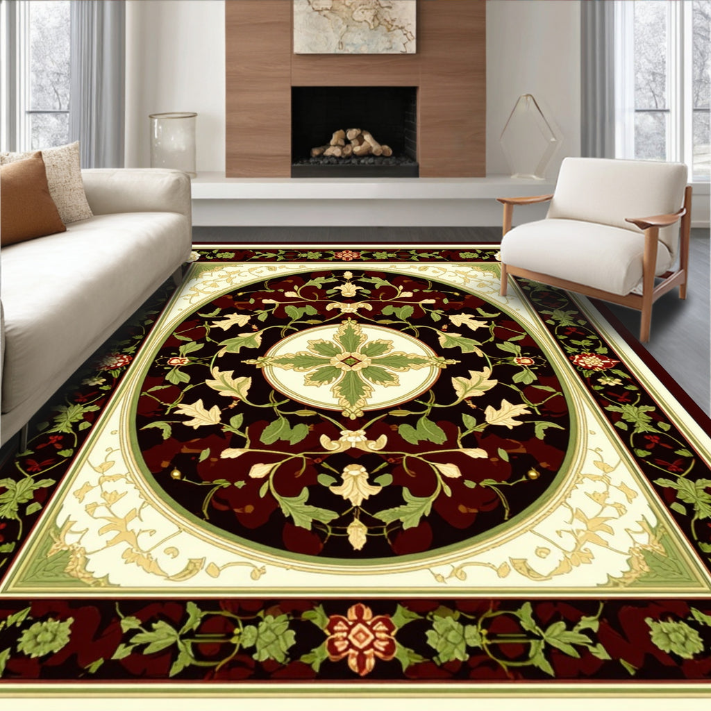 Ornate Floral Medallion Dark Jewel Tone Rug