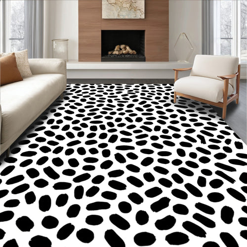 Abstract Black White Dash Pattern Rug