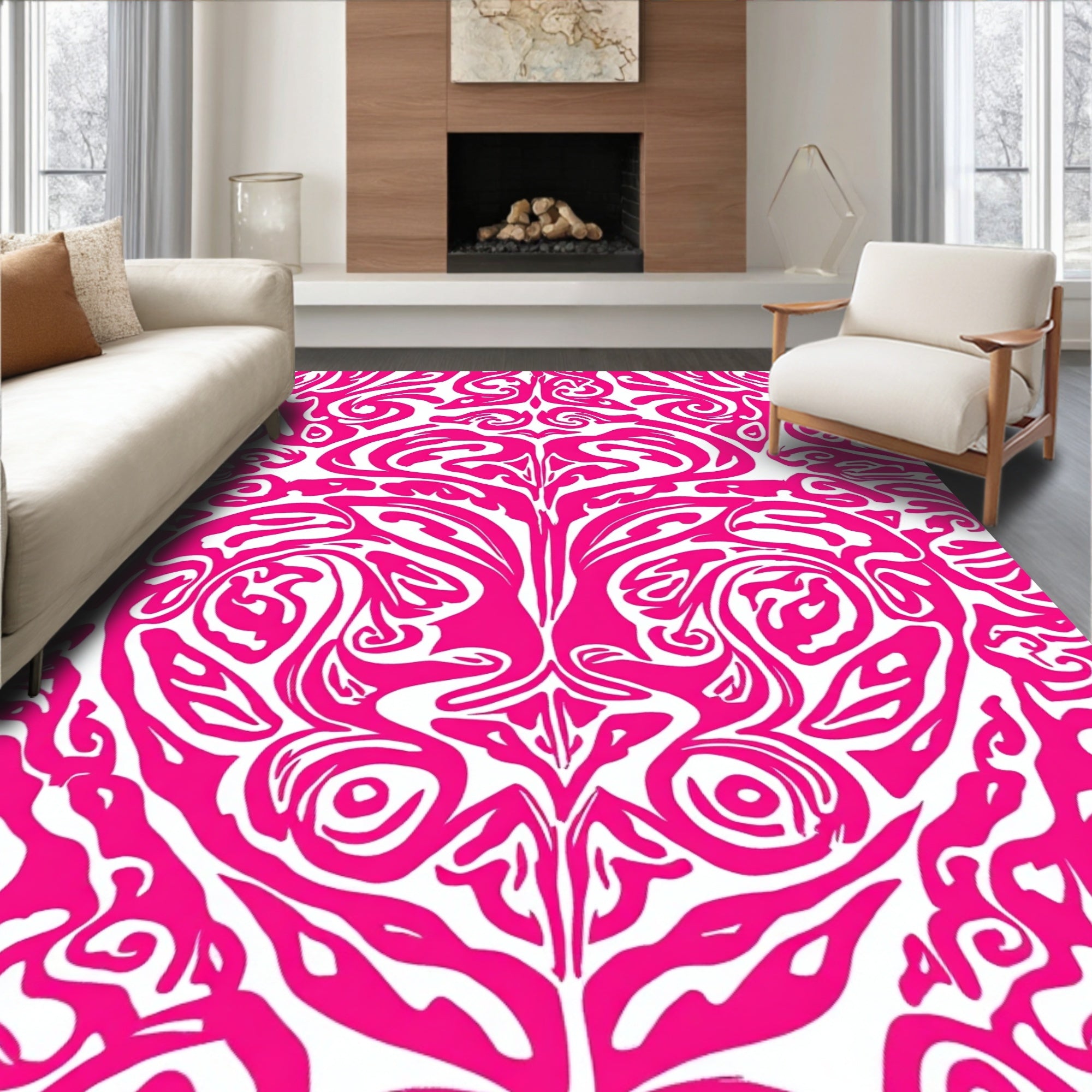 Vibrant Pink Abstract Swirl Pattern Rug