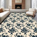 Dark Blue Vintage Floral Pattern Rug