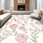 Floral Hummingbird Sketchy Pink Rose Pattern Rug
