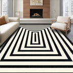 Black White Concentric Rectangle Rug