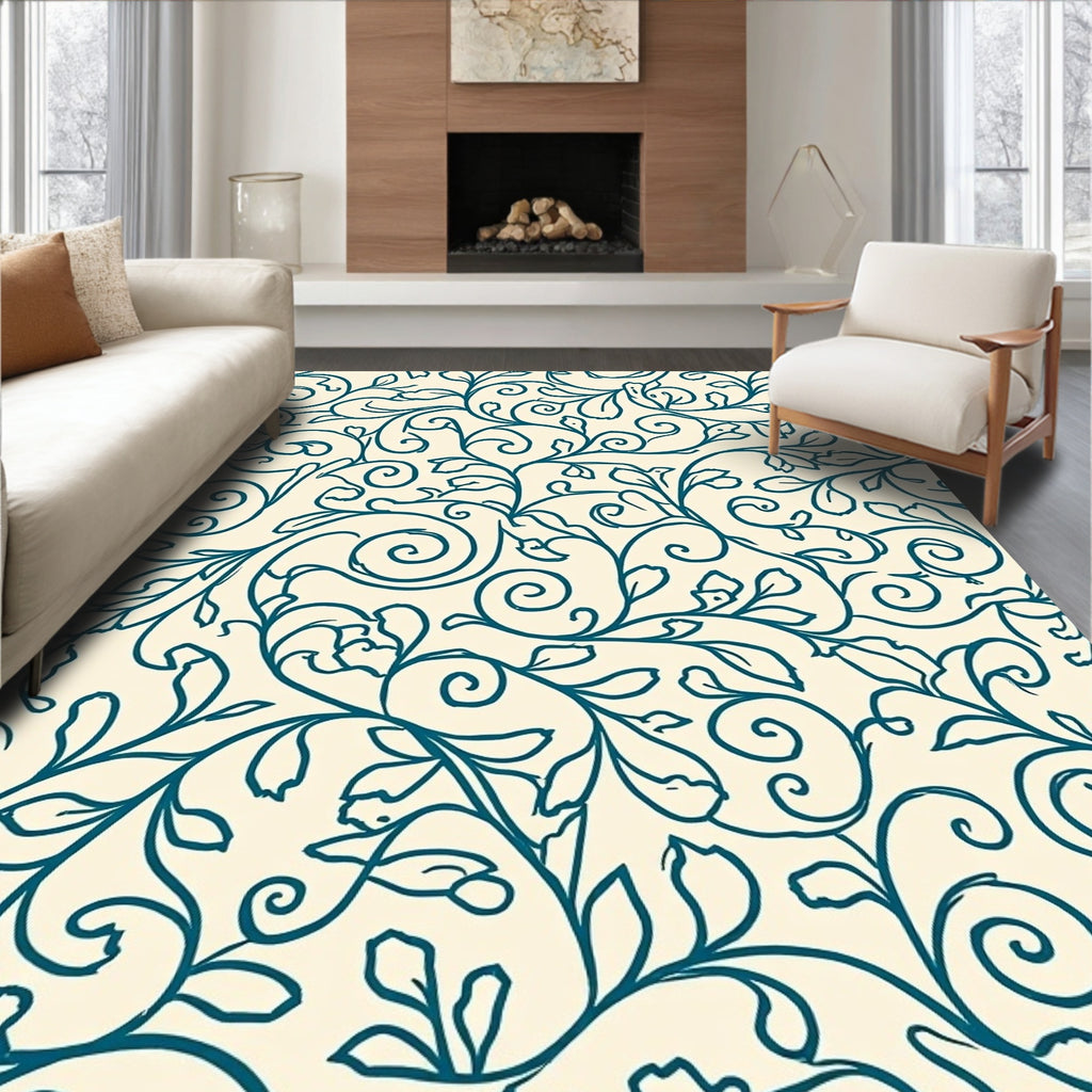 Teal Vine Swirl Pattern Rug