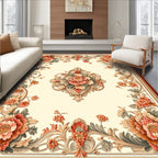 Ornate Coral Floral Scrollwork Rug