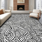 Abstract Black White Line Art Design Rug