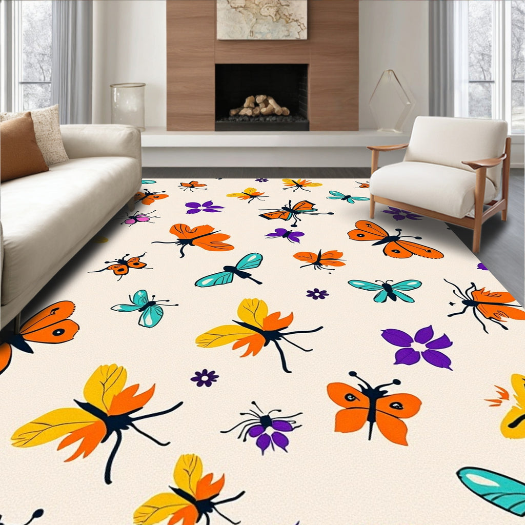Vibrant Butterfly Flower Medley Pattern Rug