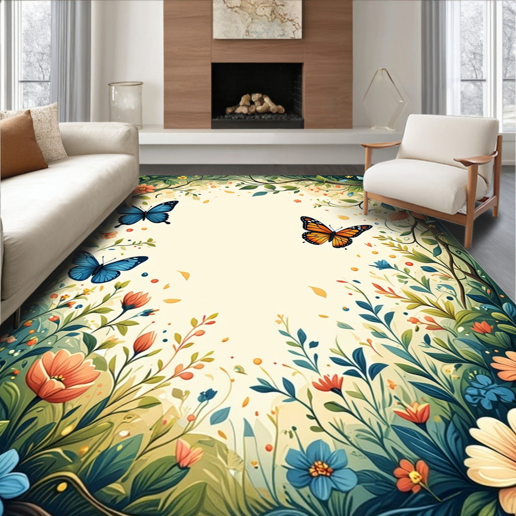 Whimsical Butterflies Floral Garden Rug