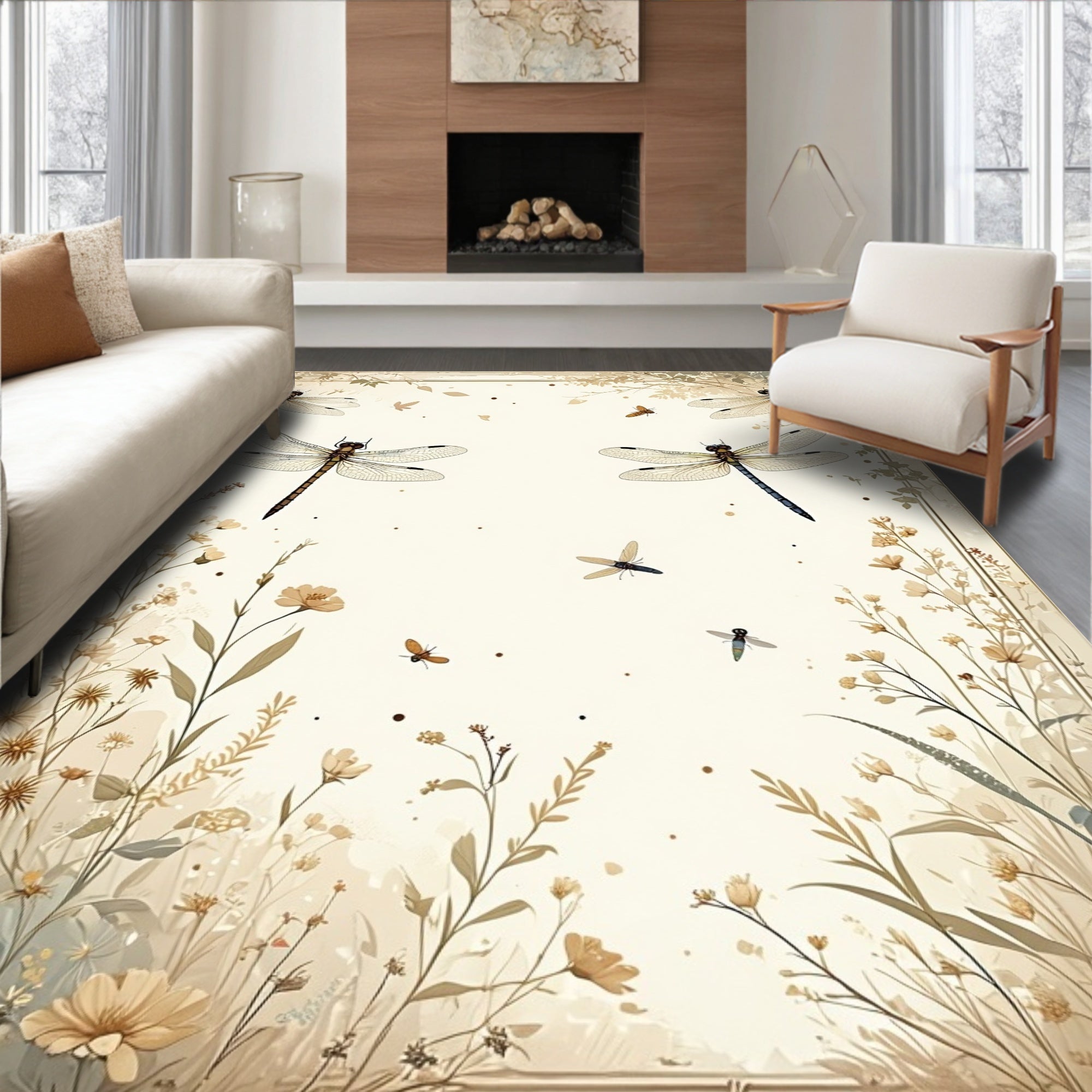 Dragonfly Floral Nature Inspired Artwork Rug