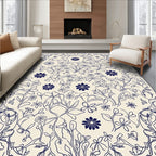 Navy Floral Vine Line Art Rug