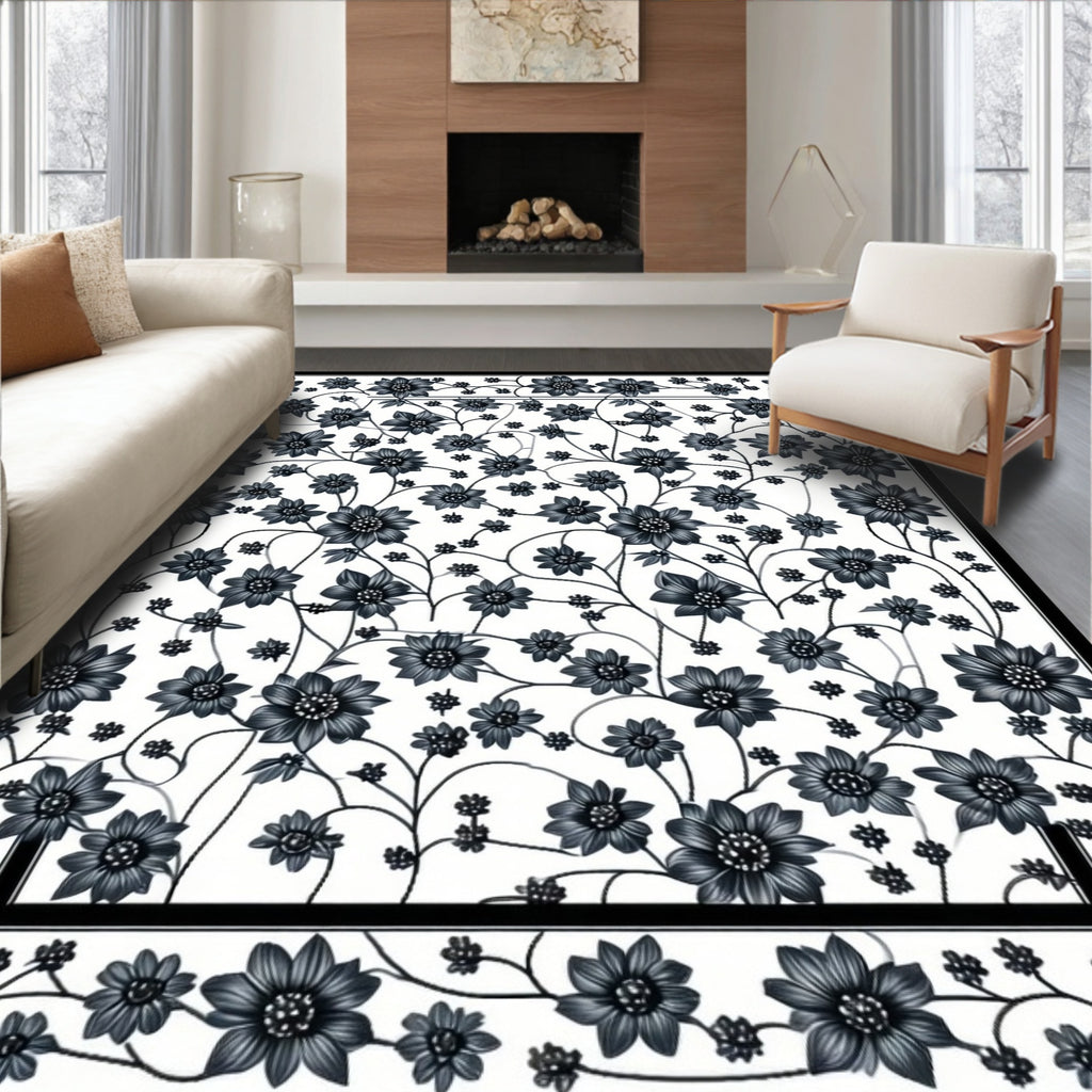 Dark Floral Vine Patterned Rug