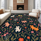 Playful Cats Among Floral Garden Rug
